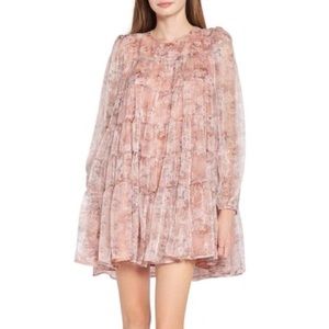 En Saison Floral Tiered Long Sleeve Babydoll Minidress - Sz M